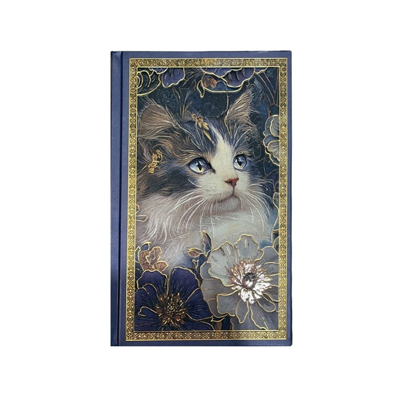 Dark Blue Flower Cat Paper Journal